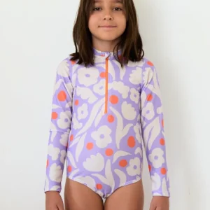 Maillot de bain anti-UV une pièce à manches longues fille - Blossom Lavender - Nuvées