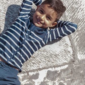 T-shirt anti-UV enfant zippé (fille ou garçon) - Marinière Inversée - UPF50+