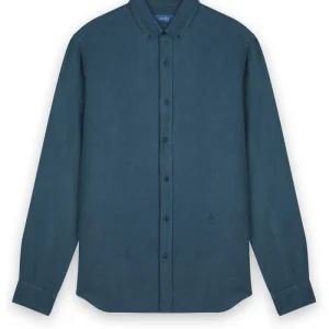 Chemise en lin en bleue pétrole