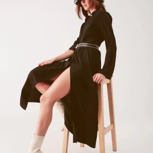 Robe Saphira – Satin Décontracté Col V & Manches Longues